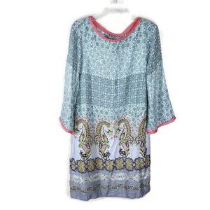 Uncle Frank Women S Rayon‎ Multiprint Green 3/4 Sleeve Popover Dress Lined